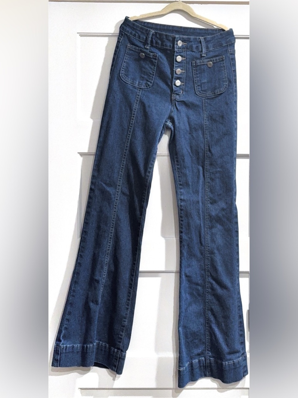 Dark blue Wide leg Bootcut Button on Jeans